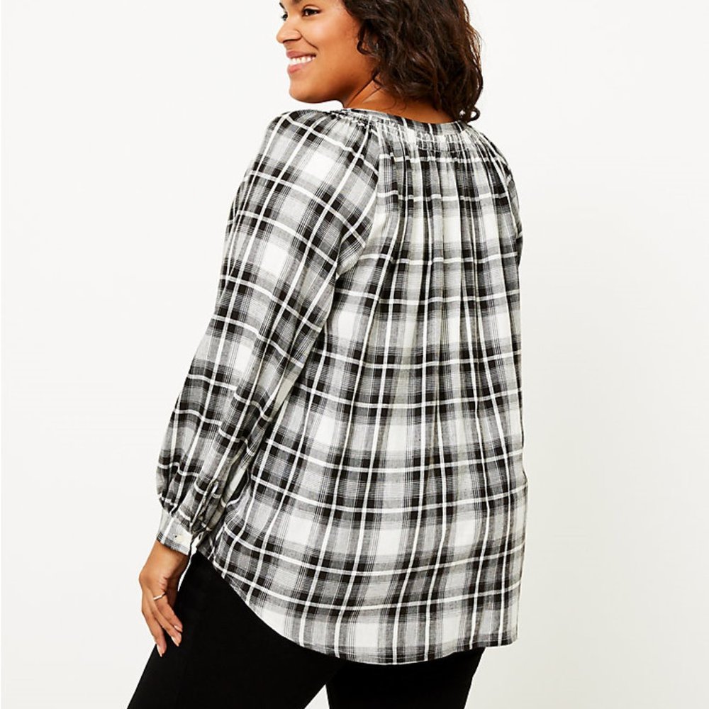 LOFT | Plus Plaid Smocked Neck Tunic Shirt - Picture 2 of 4